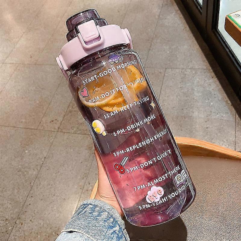 70oz Large Sports Bottle With Time Marker 2000ml Flip Top Lid Scale Water Bottle With