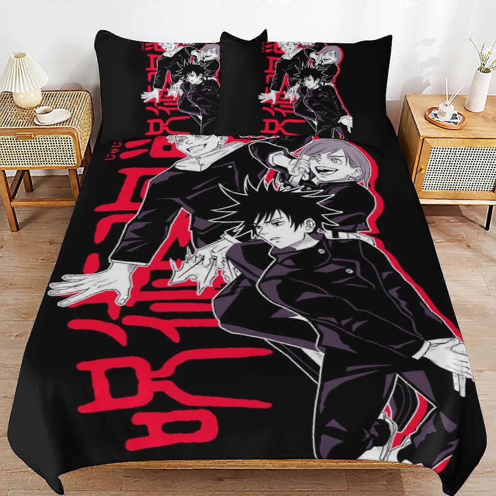 Bedding set WM535 Jujutsu Kaisen Bedding Set Duvet Cover Comfortable and Lightweight Cartoon Bedding 3 Piece (Multiple sizes to choose from)  SW535