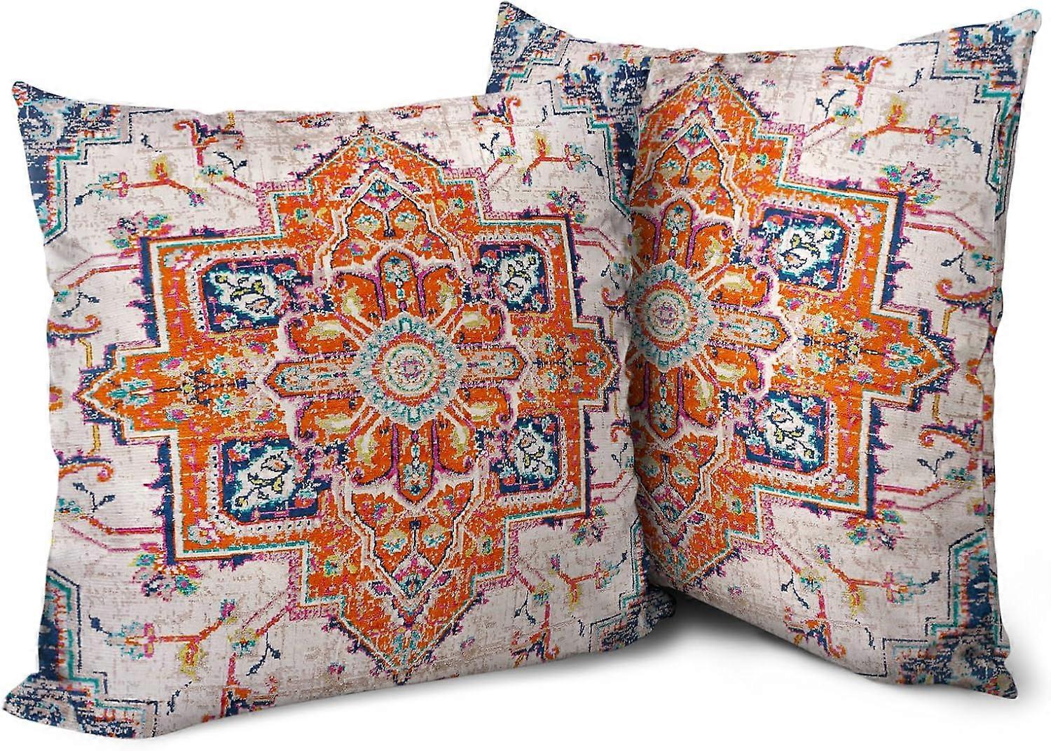 Capas de Almofada Boho 18x18 polegadas Conjunto de 2 Tapete de Algodão Macio com Padrão de Dupla Face Monaco