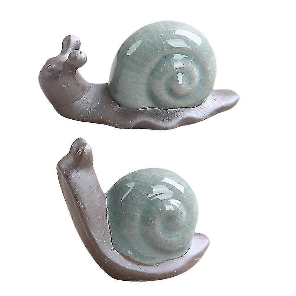2pcs Retro Ceramic Snail Tea Pet Tea Table Adornment Chic Home Decoration