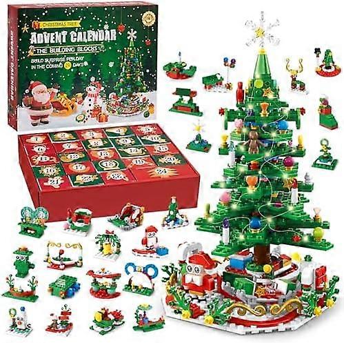 Advent Calendar 2024 Christmas Tree Building Toy Magical Christmas Tree Building Adventure LED Lights for Kids & Adults Countdown to Christmas Fun- Pe