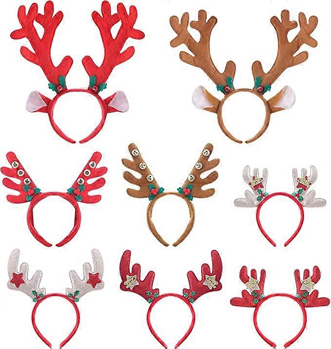 8個トナカイの角のヘッドバンドクリスマスのヘッドバンドヘアフープヘアバンドクリスマスホリデーパーティーのクリスマスのハチューシャは、サプライデコレーションクリスマスを支持します