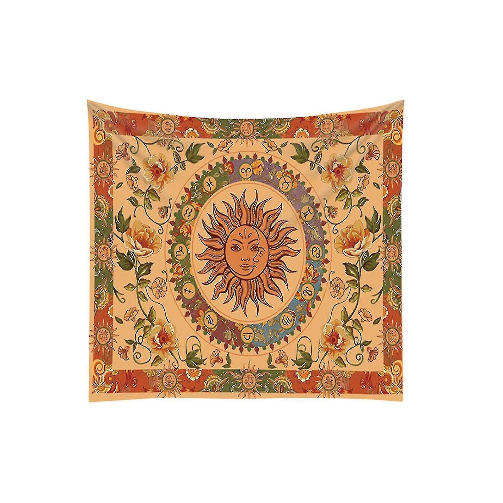 Sol och måne Gobeläng Hippie Indie Gobelänger Boho Orange Blomma Blommig Gobeläng