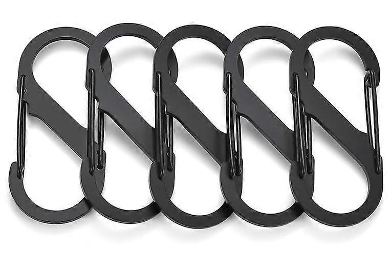 S hook and loop keychain (black), small double spring open keychain, S ring locking hook and loop, outdoor hiking, fishing, camping double clip hook