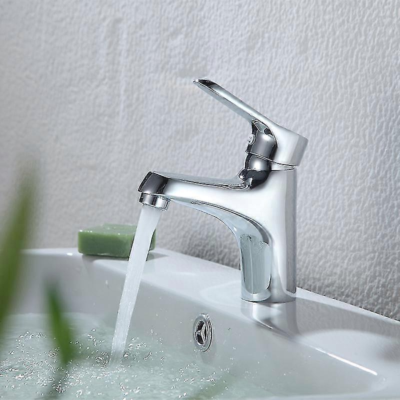 Basin Mixer Tap Low Spout, Silver, Bathroom Faucet Complete With Tools And Installation Accessories, Hand Basin Faucet For Sink, Brass Body, Chrome Fi