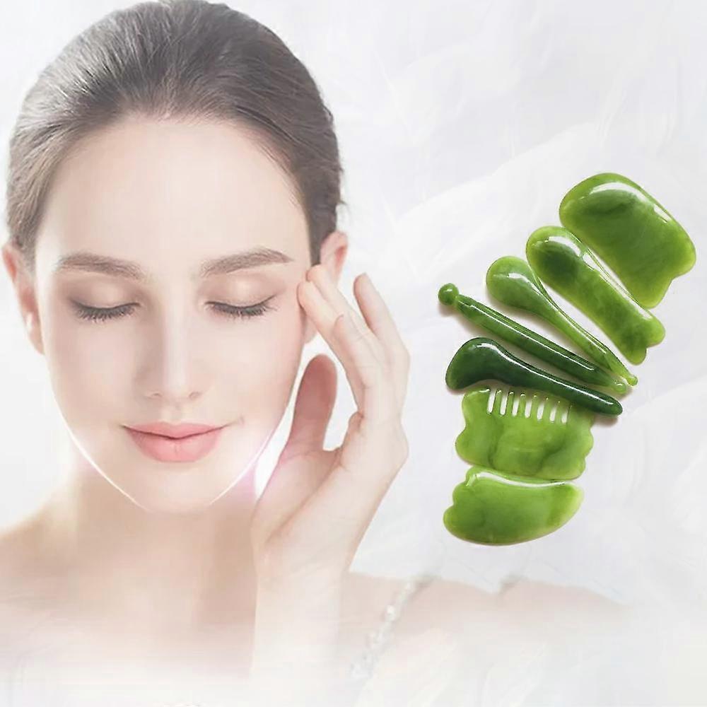 7Pcs Gua Sha Scraper, Natural Jade Stone Slimming Massager For Spa(pink)
