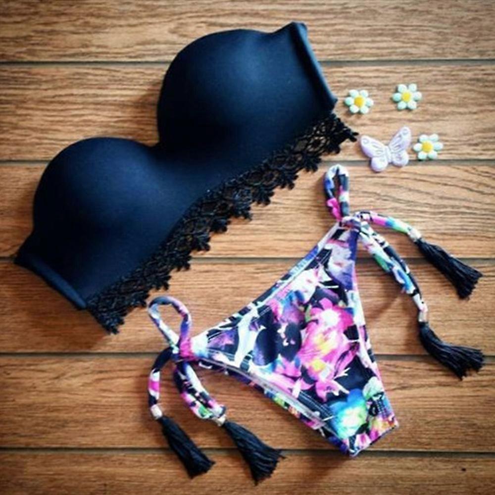 2pcs Bademode Badeanzug Badeanzug Bikini Blumendruck