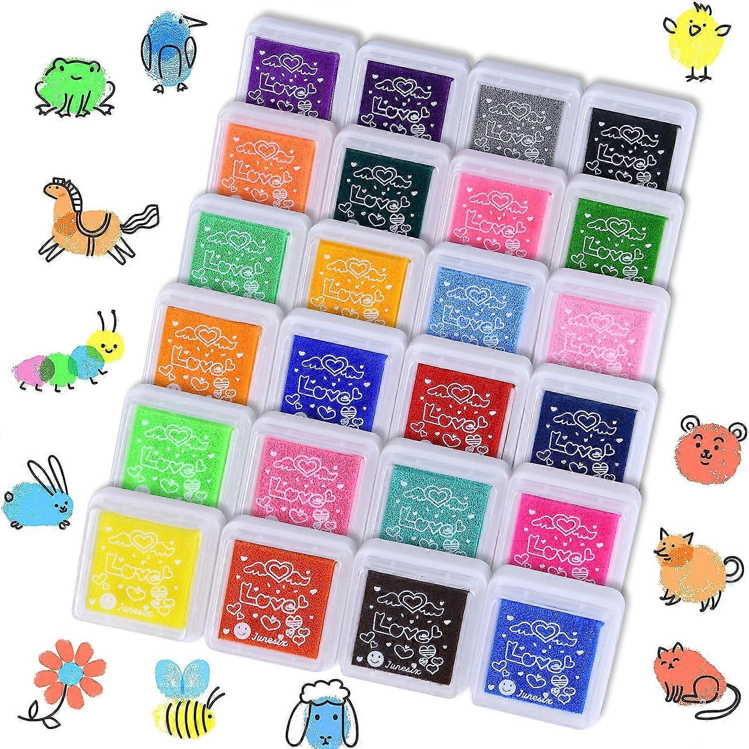 Mini Craft Stamp Pads, 24 Stamp Pads, Finger Stamp Set Rainbow Stamp Pads Kids Stamp Pads, Colorful Fingerprint Pads for Card Making