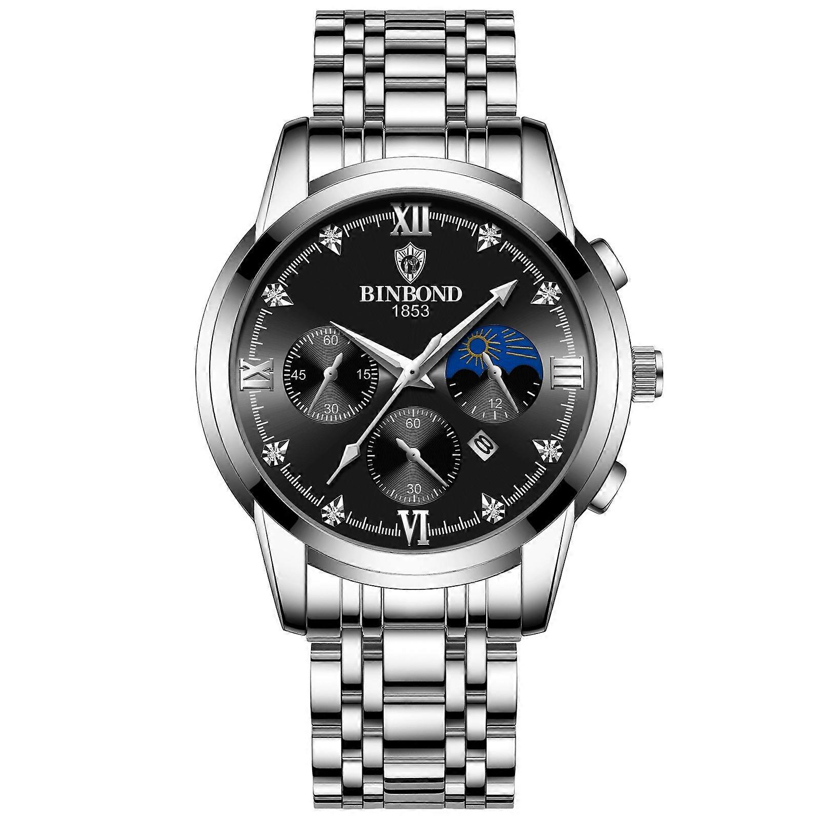 BINBOND B3591 Quartz Watch, Color: White Ste-Black Silver