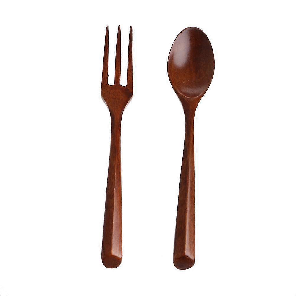 Set Wooden Dinner Spoon Fork Wood Cutlery Salad Cooking Dining Utensil Tableware