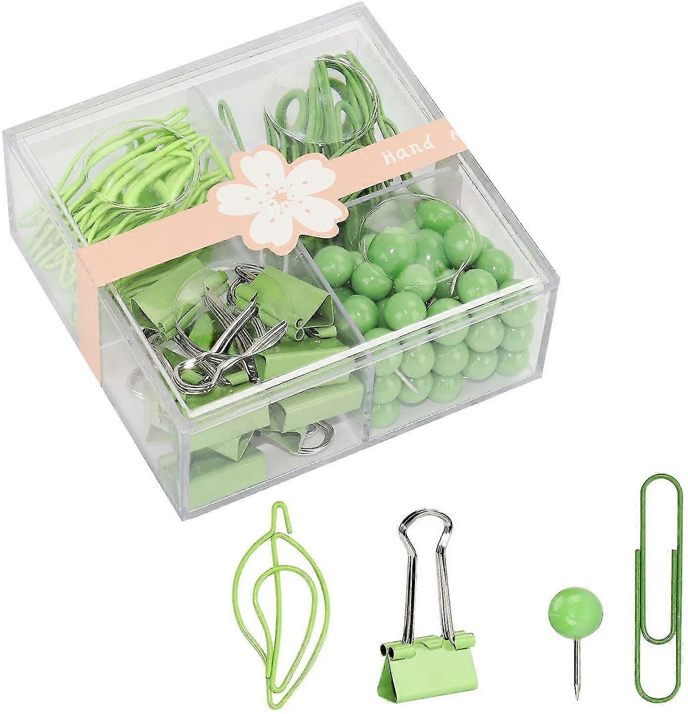 Cute Thumb Tacks Paper Clip Binder Clips Push Pins Set Assorted Size Metal Clips In Plastic Holder Decorative Desk Accessorries