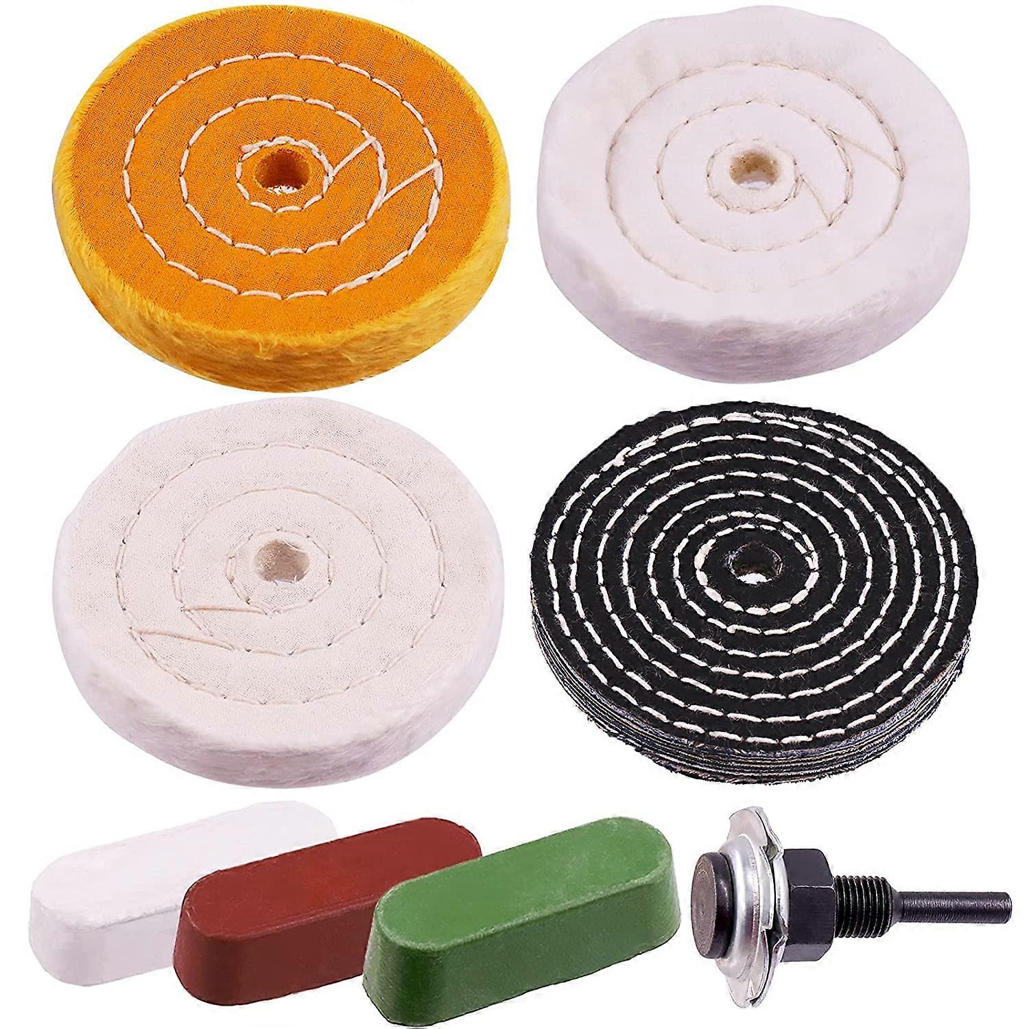 8Pcs 4 Inch Polishing Wheels Pad Wheels with 3Pcs Polishing Compounds and 1/4 Inch Drill Shank for Bench Grinder