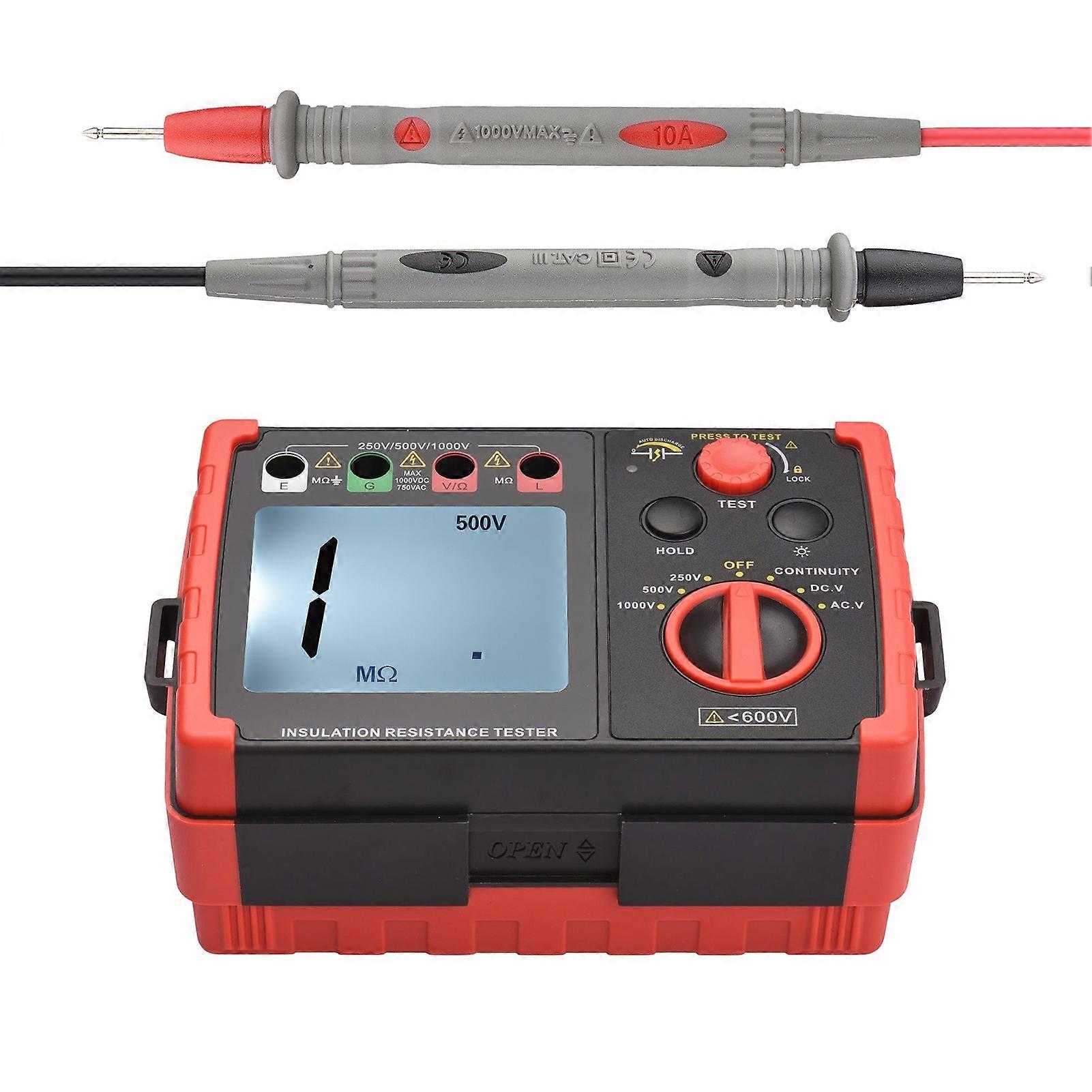 Digital Insulation Resistance Tester with LCD Backlight Display DC 250V/ 500V/ 1000V AC 750V Multifunction Insulation Resistance Meter Kit with Strap/