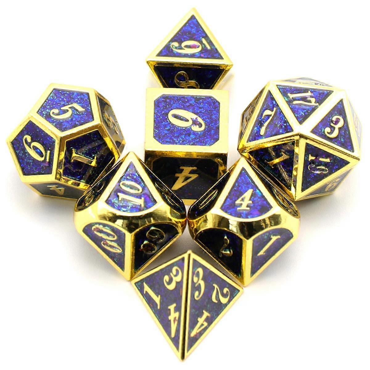 7PCS Metal Dice, Heavy Solid Zinc Alloy Polyhedron Dice Set for Dungeons and Dragon Tabletop Game Blue