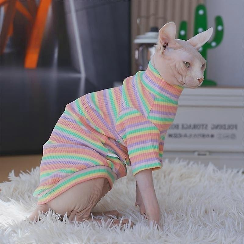 Cat Clothing Apparels for sphynx Rainbow Cotton T-shirt Long sleeves Coat for Kittens Dogs Jumpsuit in Spring Autumn Pet Product