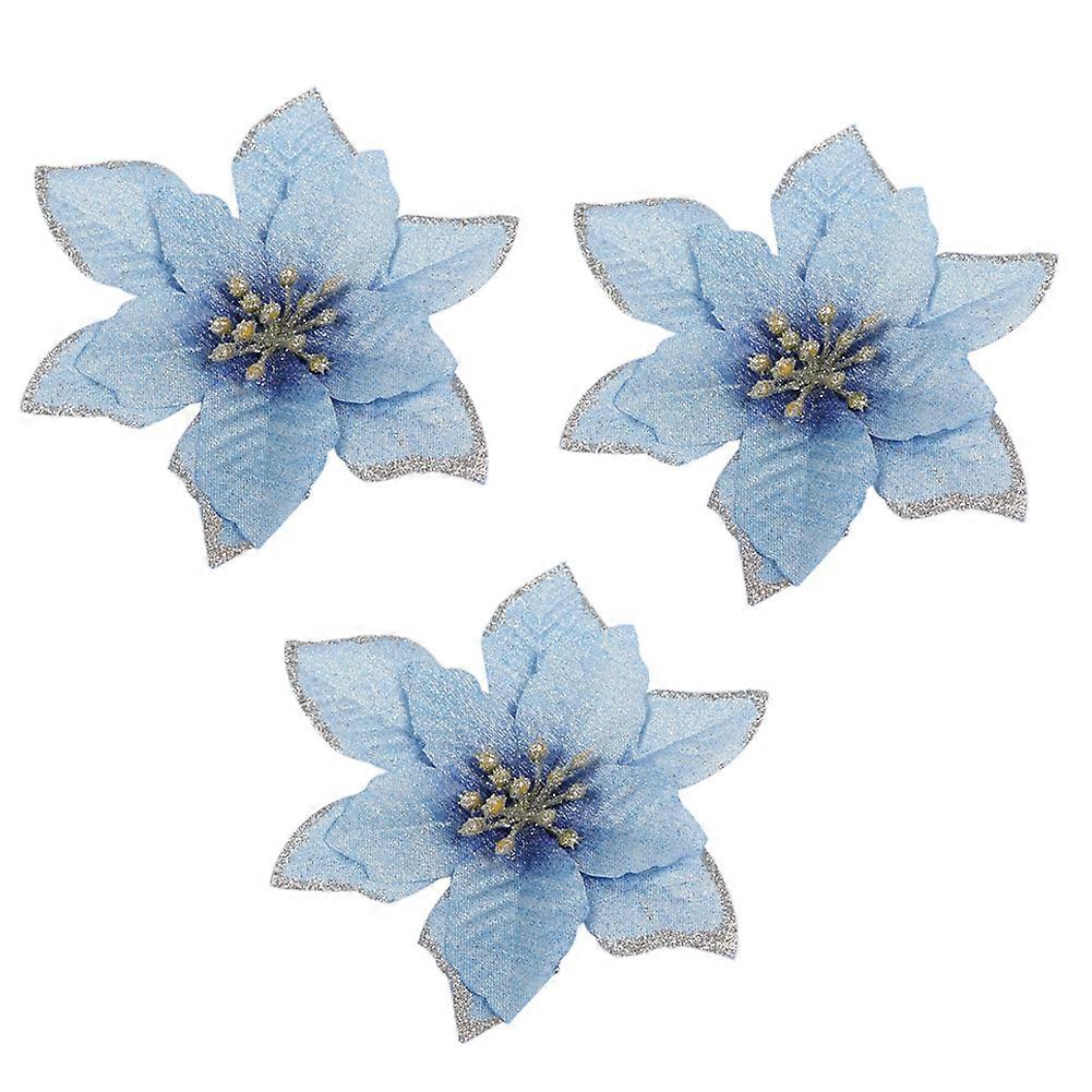 MengXi 3Pcs csillogó mikulásvirág karácsonyfa díszek mesterséges dekoráció party kellékek