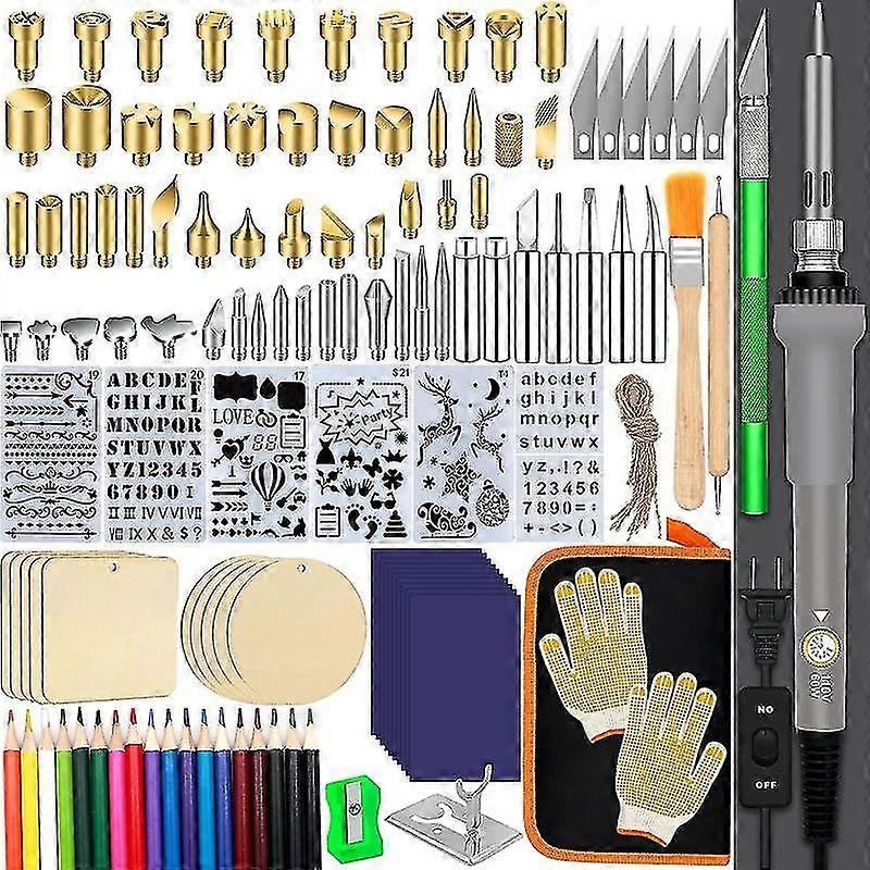 137pcs Wood Burning Kit, Diy Creative Tool Set Soldering Pyrography Pen With Adjustable Temperature And Wood Piece For Embossing Carving Tips