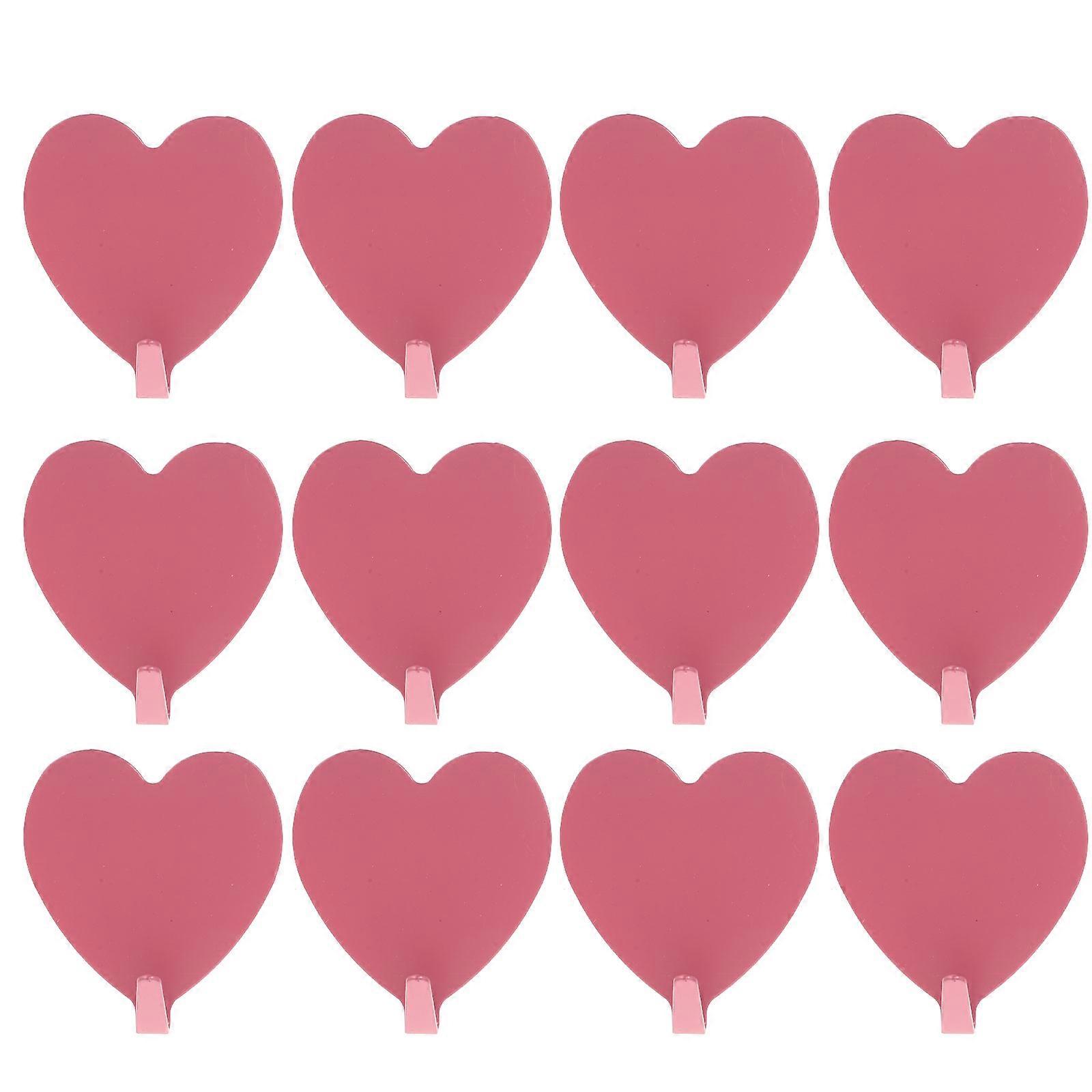 12 יחידות ברזל קולבי דבק בצורת לב חזק ווים רכובים על הקיר וו מעיל קולב ללא עקבות למטבח אמבטיה (ורוד)