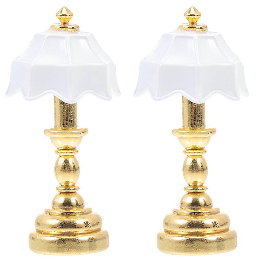 2Pcs  Mini Bedside Lamp Adornment Metal Mini Light Decor Model Mini House Decor