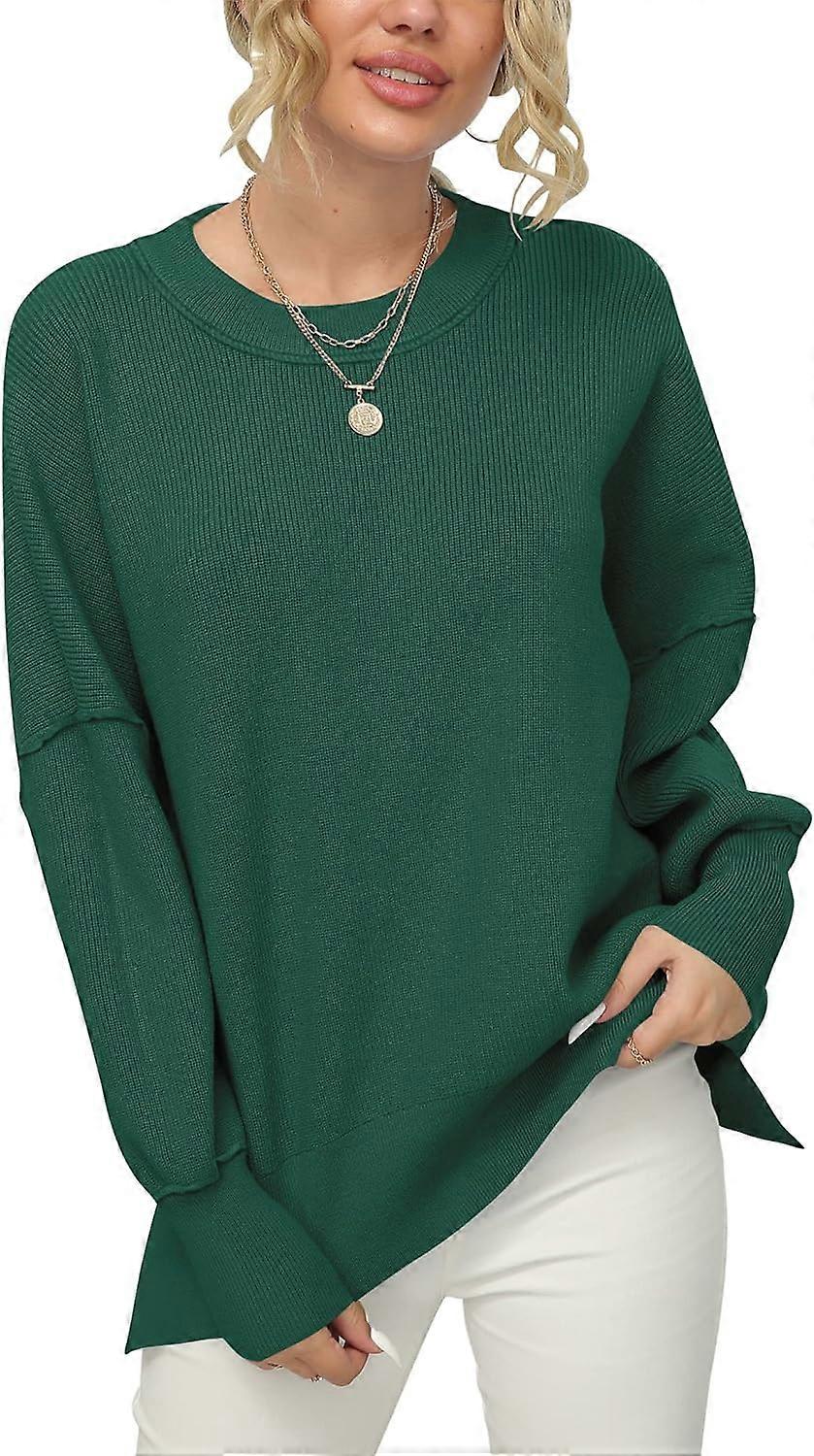 Women's Crewneck Batwing Sleeve Oversized Ribbed Knit Pullover Sweater Top