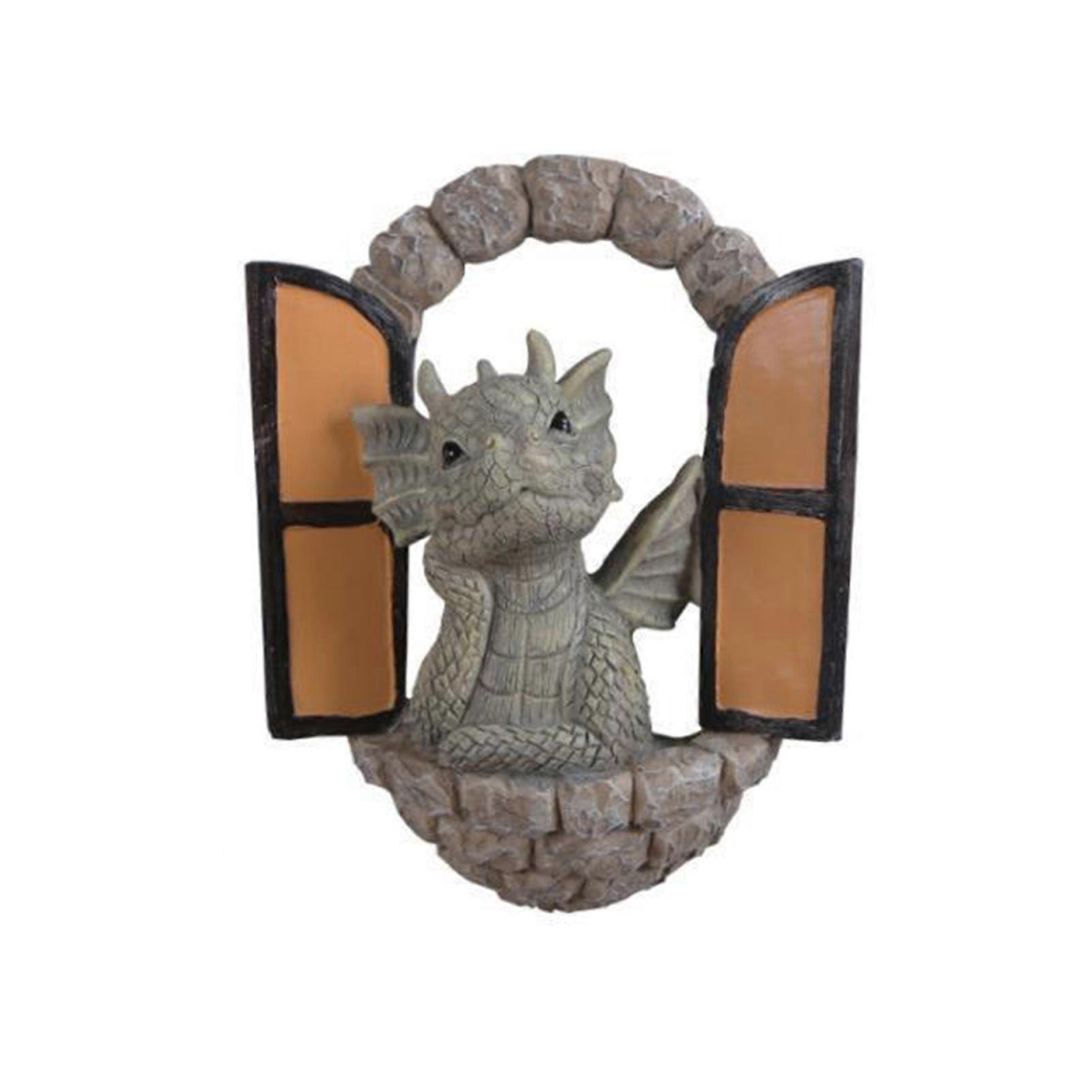 Resin Dragon Figurine Open Door Window Moon Dragon Angel Girl Statue Sculpture Home Office Desktop Garden Decoration Ornament Christmas Gift Jikaix