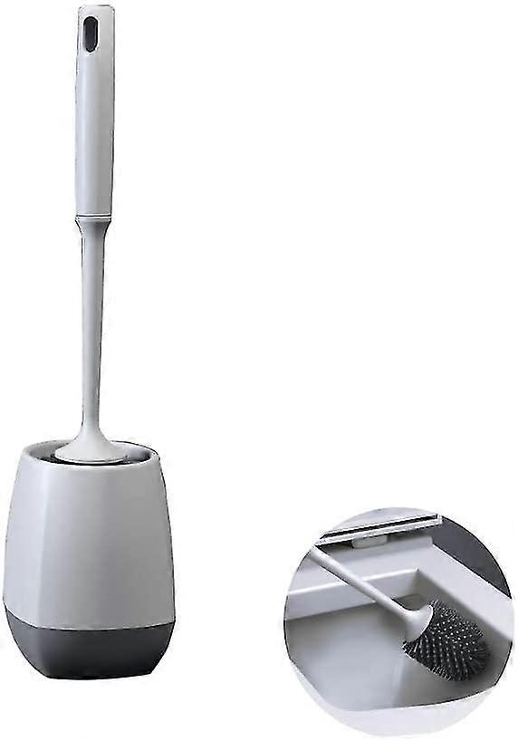 Silicone Toilet Brush Set With Quick Dry Container No Drilling Standing & Wall Mounting