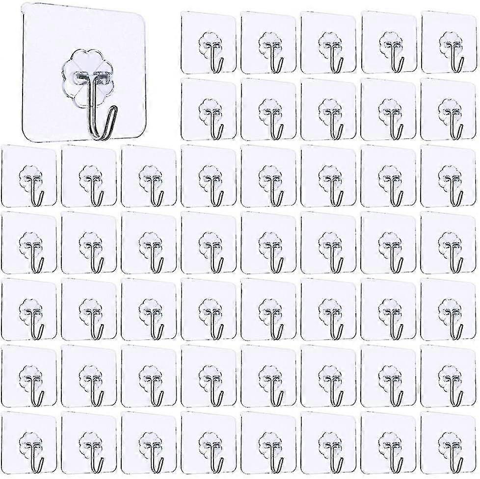 50pcs Transparent Adhesive Hooks,kitchen Wall Hook With Stainless