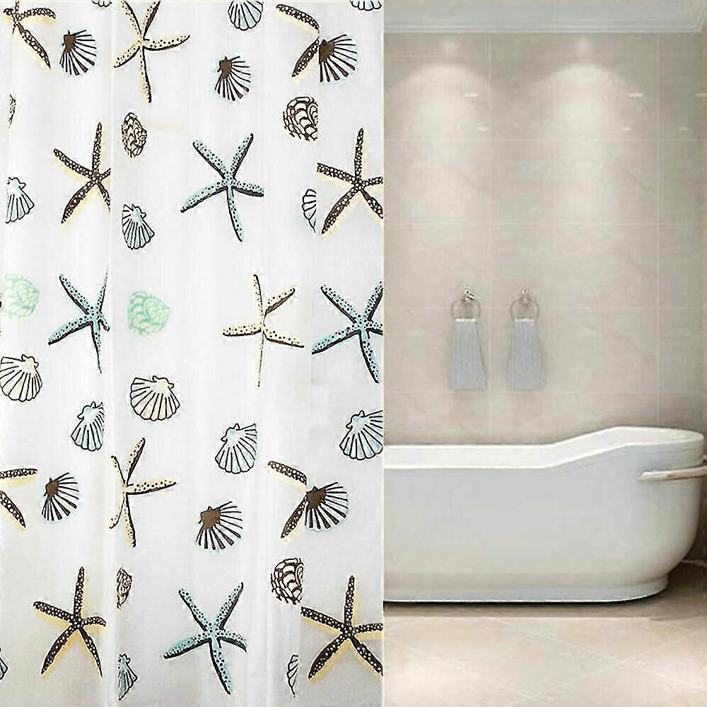 Sea Shell Starfish Bathroom Extra Long Shower Curtain With Hook Decor