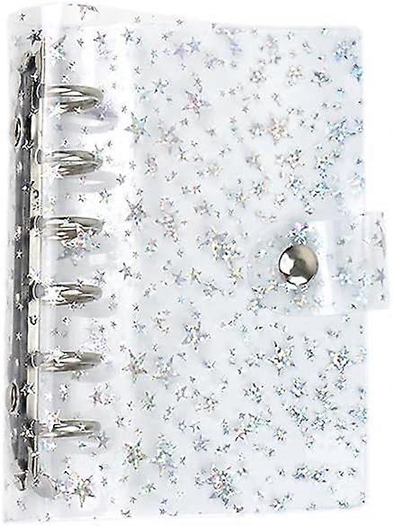 A7 Soft Notebook Binder Cover Starry Transparent PVC Journal Binders Dia 20mm 6-Rings Snap Button Closure Loose Leaf Folder with Star Decor for Journa