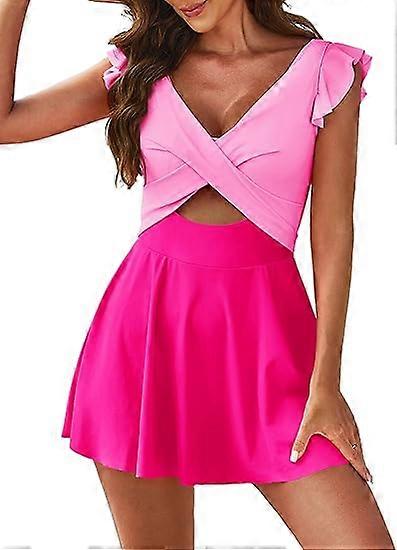 Traje de bao de una pieza con falda cruzada con volantes