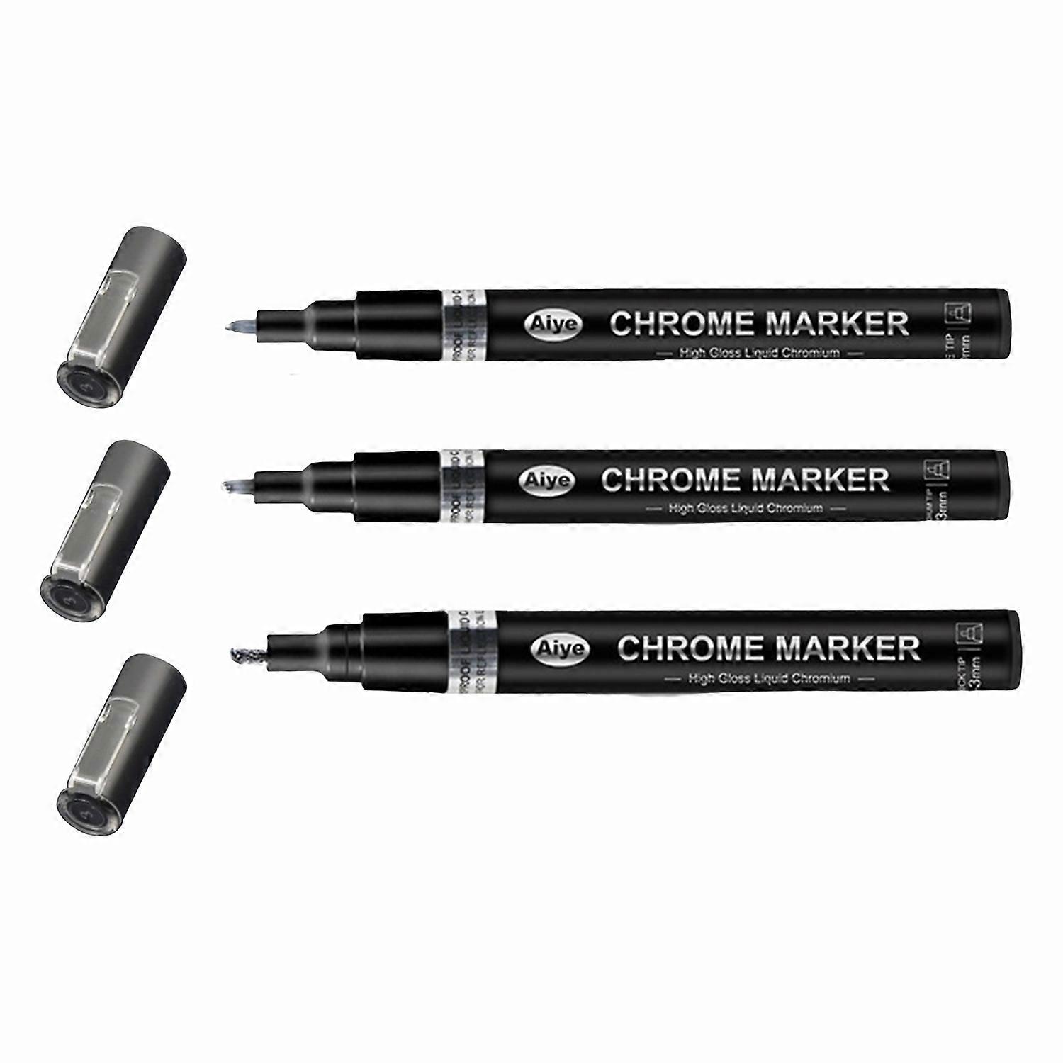 3Pcs Mirror Chrome Marker Pen Golden Silver Color Bronze Waterproof Model Painting Marking DIY Art