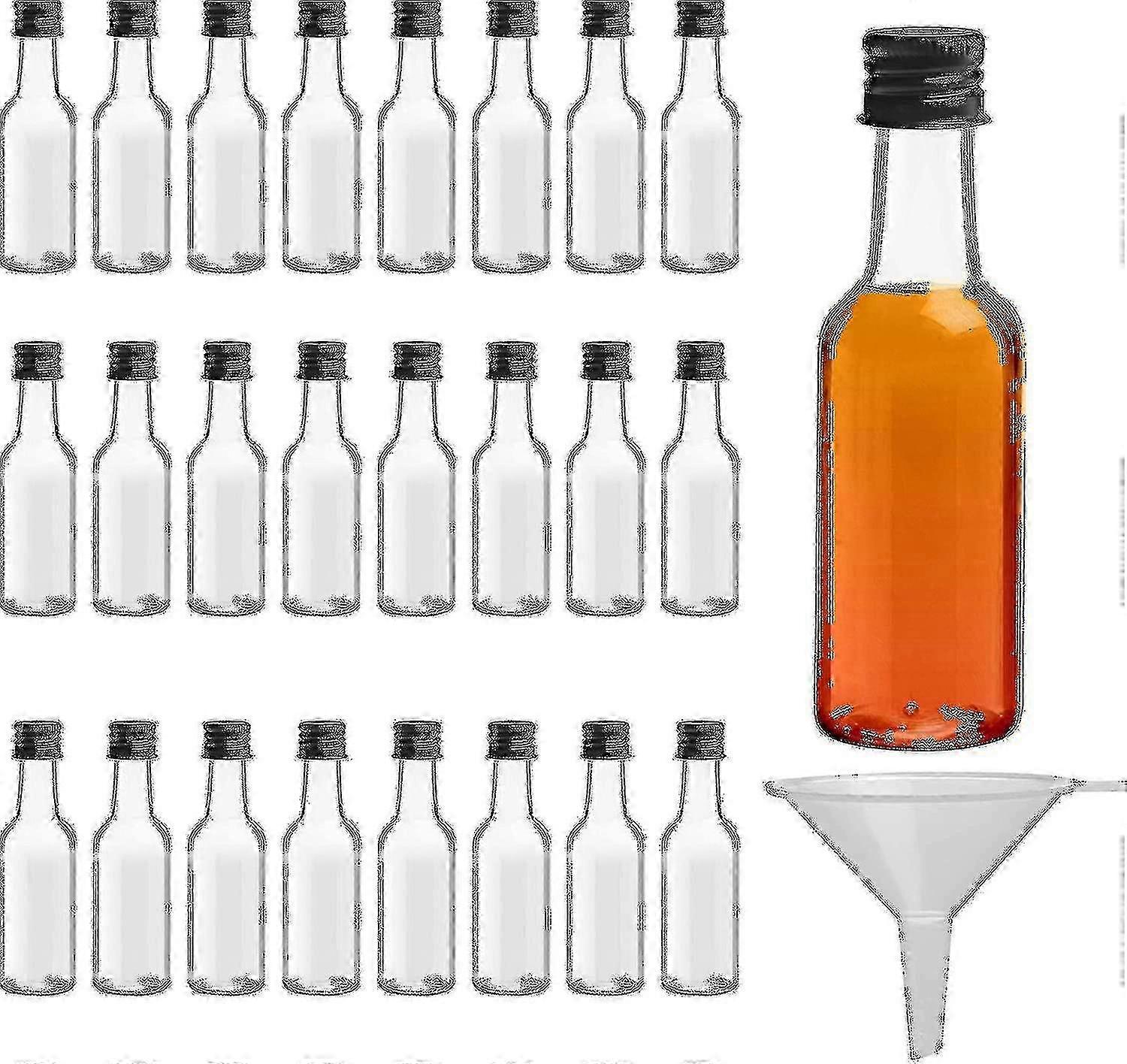 Mini Liquor Bottles (24 Pack) - Reusable Plastic 50ml Empty Spirit Bottles With Black Screw Caps And Liquid Funnel For Easy Pouring, Bottle Filling - 