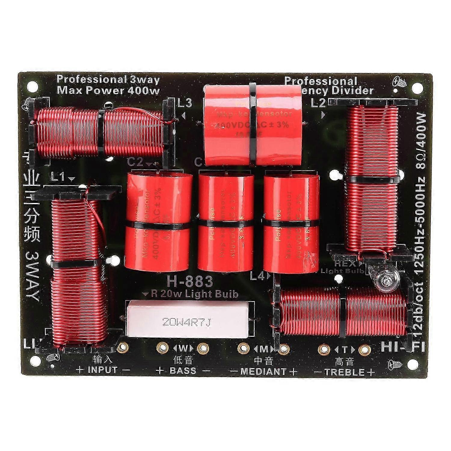 400W 3 Way Crossover Divider Hifi Tweeter Woofer Speaker Crossover 1250H/5000HZ with High-Pitched P