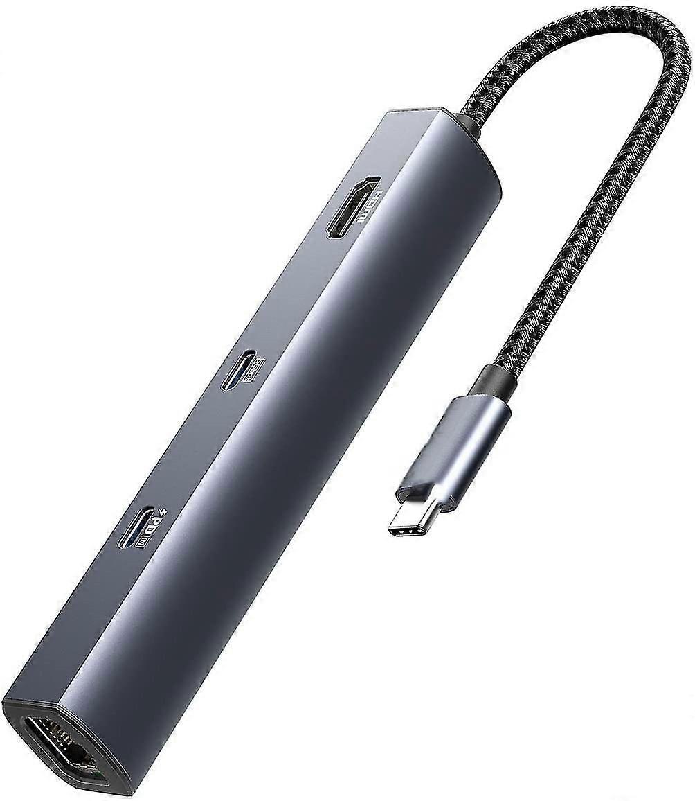 Usb C Hub, Powerexpand 6-in-1 Usb C Pd Ethernet Hub With 65w Power Delivery, 4k Hdmi, 1gbps Ethernet, Usb-c Data Port, 2 Usb 3.0 Data , For Macbo,0373