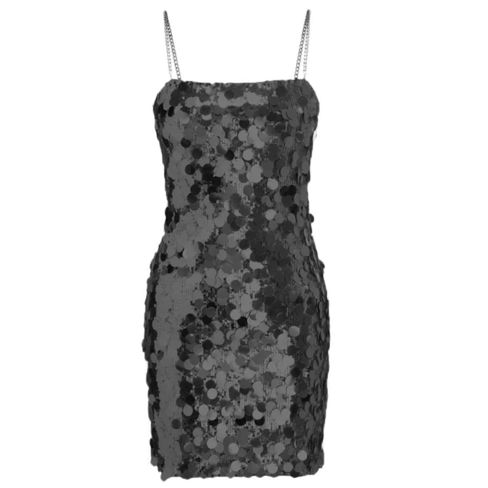 Womens Sexy Sleeveless Metal Chain Straps Cami Dress Glittering Sparkly  Sequins Nightclub Party Bodycon Mini Dresses Black M | Fruugo CZ