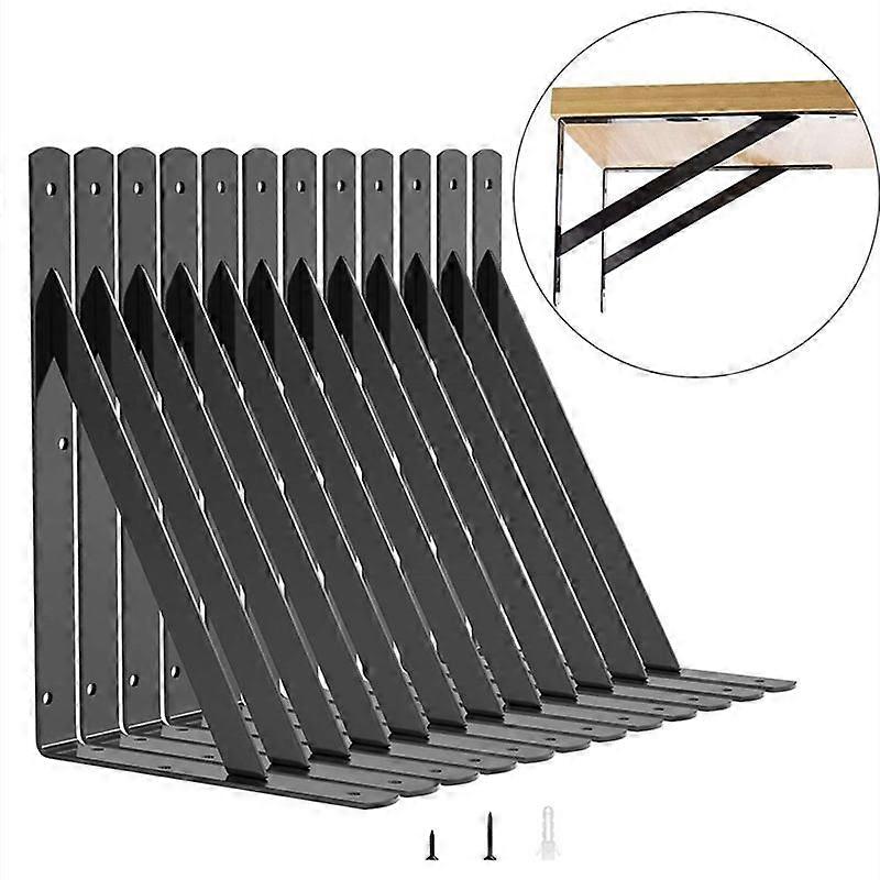 12 Inch Heavy Duty Shelf Bracket, Wall Shelf Brackets, 90 Degree Bracket, 250 LBS Max Load, Mounting Hardware Include, Black, 12-Pack