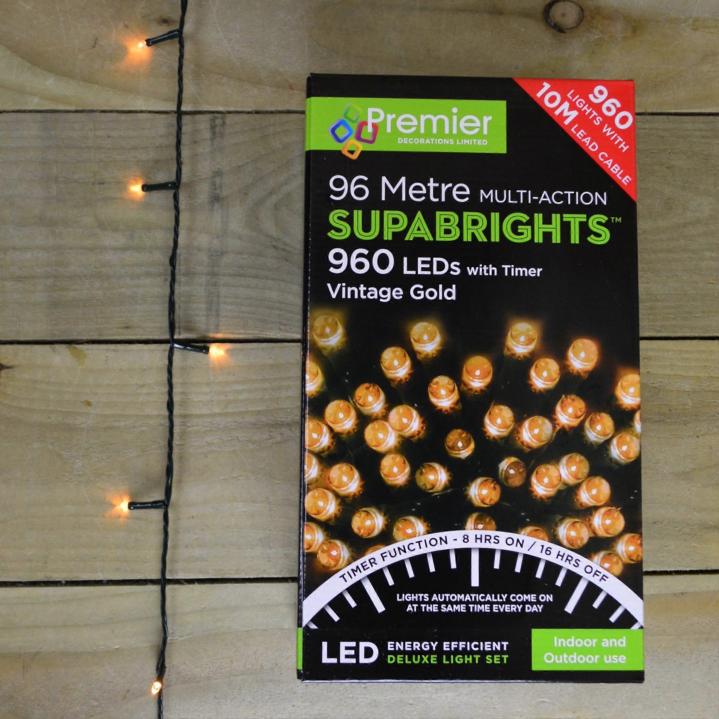 76.7M 960 Led Premier Multi Action Supabright Christmas Lights Vintage Gold&timer