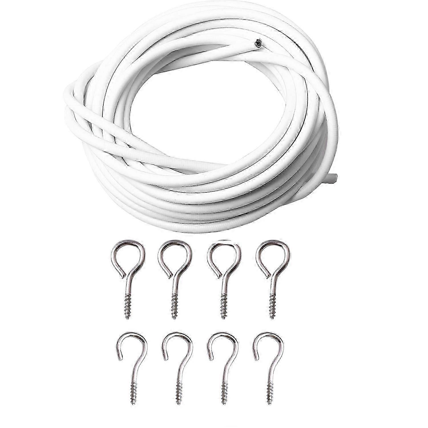 Curtain Wire and Hooks Set, 3 Meters Net Curtain Wirewith 8Pcs Screw-in Hooks for Net Curtain Rod