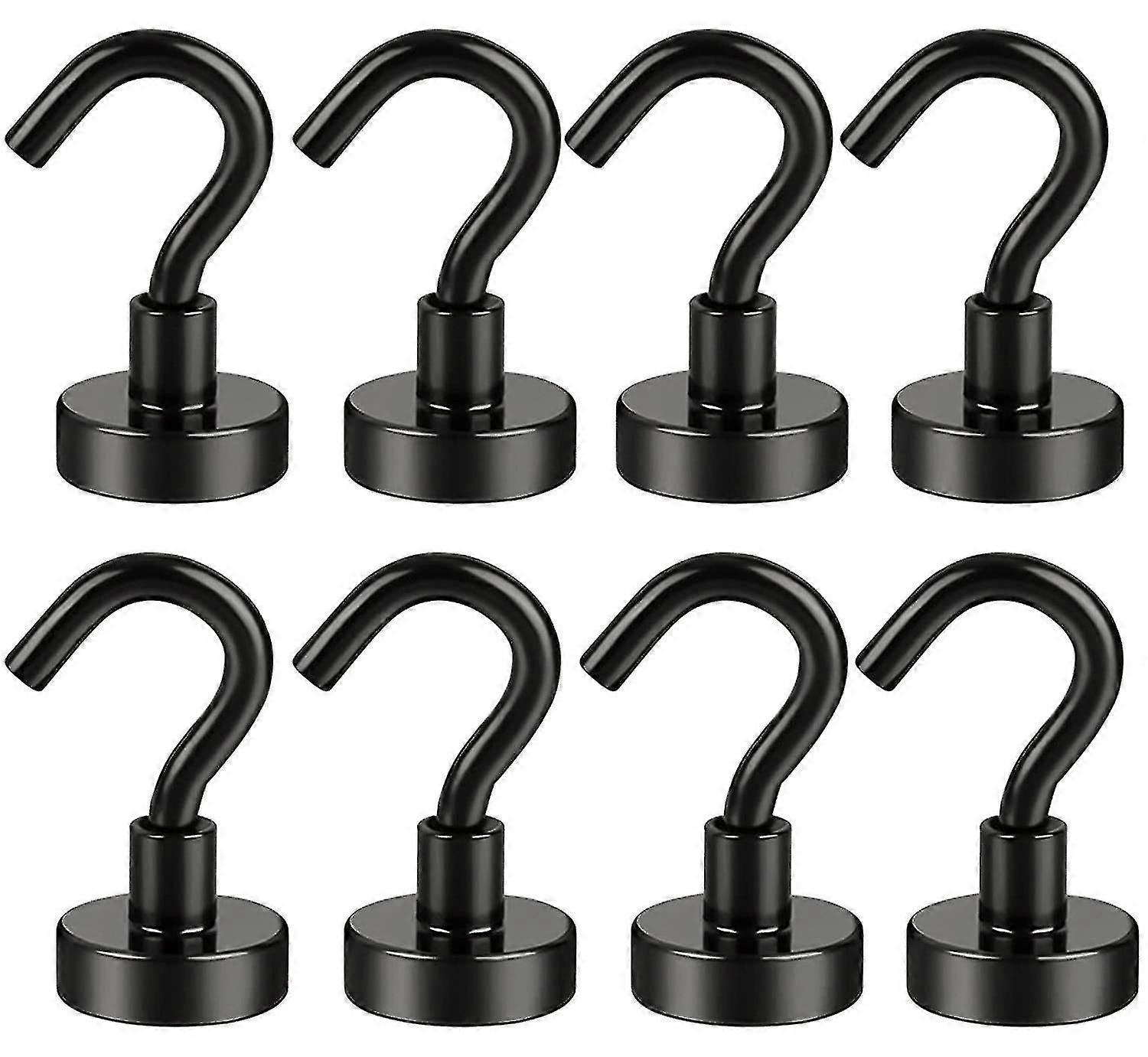 8-Pack Black Magnetic Hooks Heavy Duty, 22 Lbs Strong Magnets With Metal Hooks For Refrigerator, Super Cruise Hooks