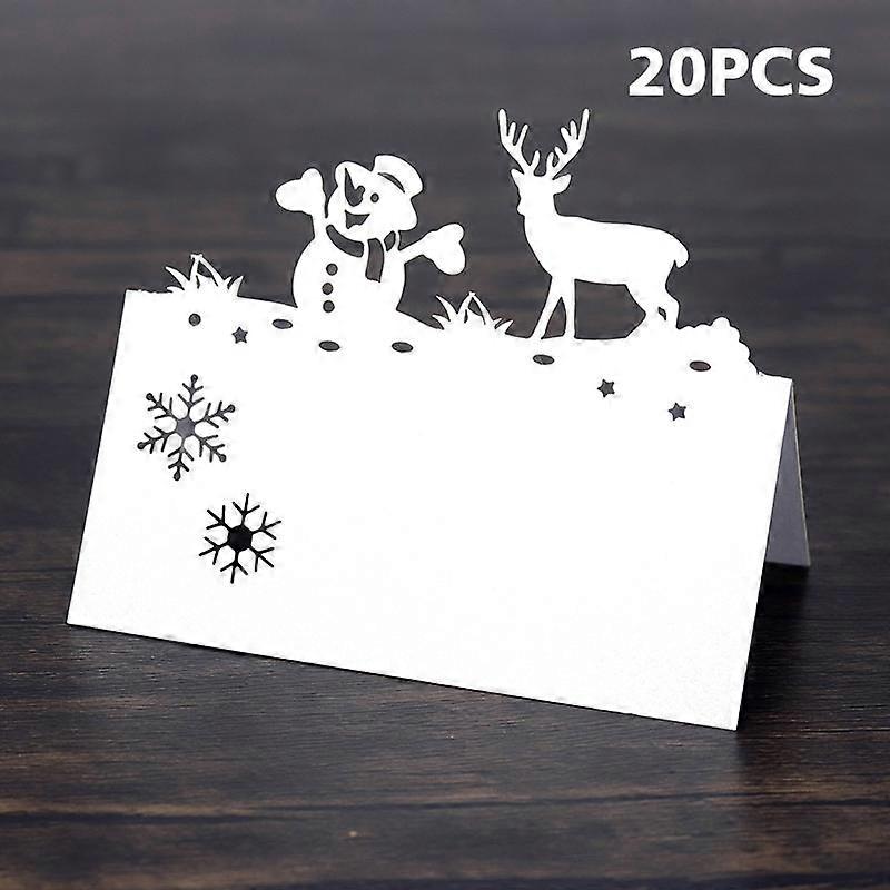 20pcs Hollow Snowflake Reindeer Card Wedding Name Cards Christmas Seat Card Party Snowman Table Card