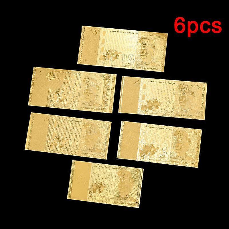 2025 6Pcs Malasia Gold Foil Banknote Ringgit Currency Note Collection Gift Souvenirs