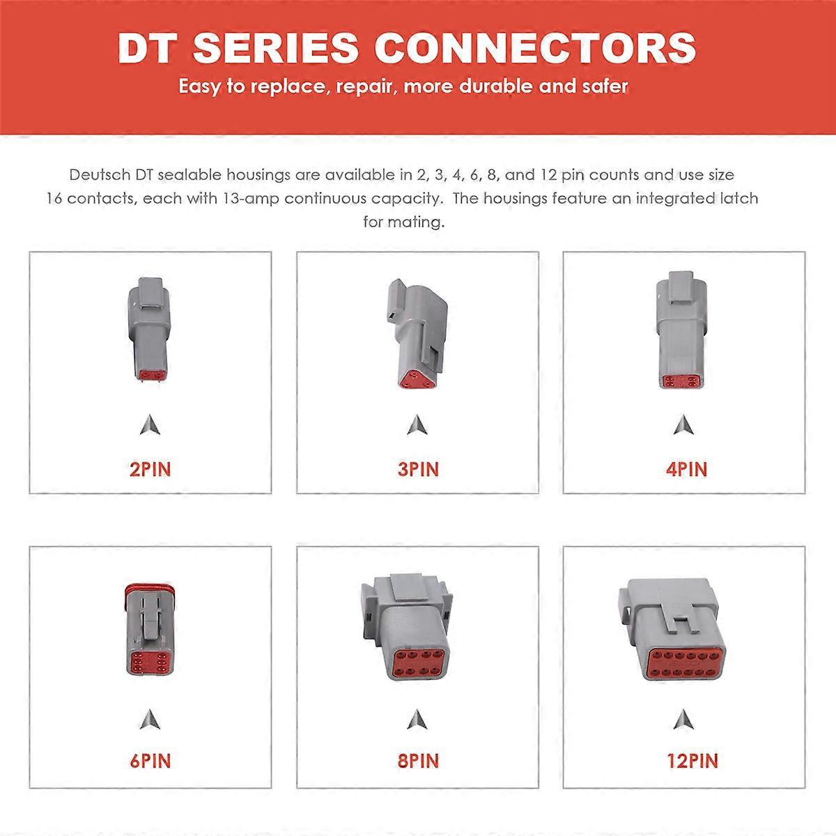 188PCS Deutsch DT Gray Connector Kit with 16 Solid Contacts in 2,3,4,6,8 and 12 Pin Configurations,A