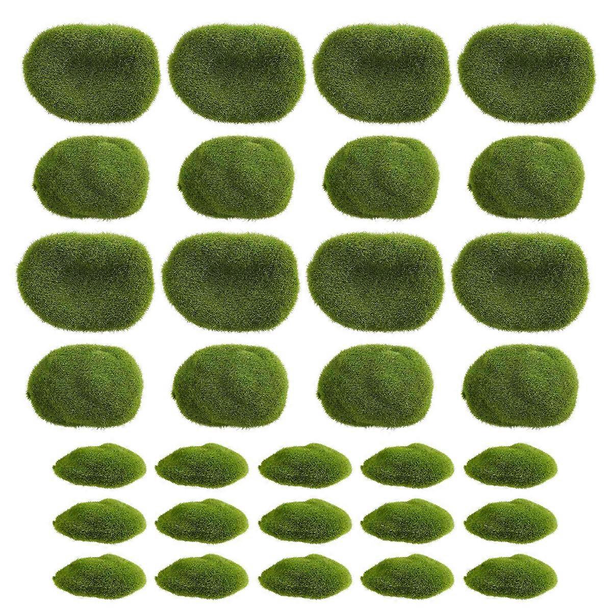 30PCS 3 Size Artificial Moss Rocks Decorative, Green Moss Balls