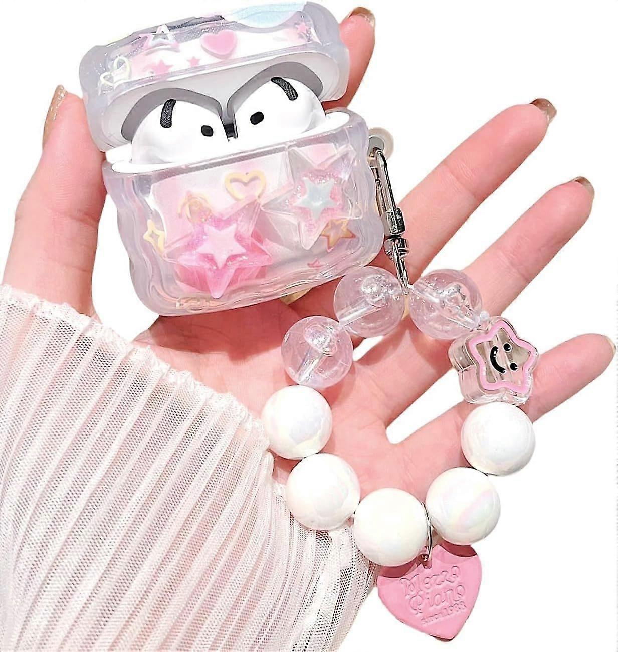 Compatible with Airpods 4 Clear Case,Cute 3D Stars Pattern Design with Love Heart Keychain, Soft TPU Protective Shockproof Case for Airpods 4 for Girl