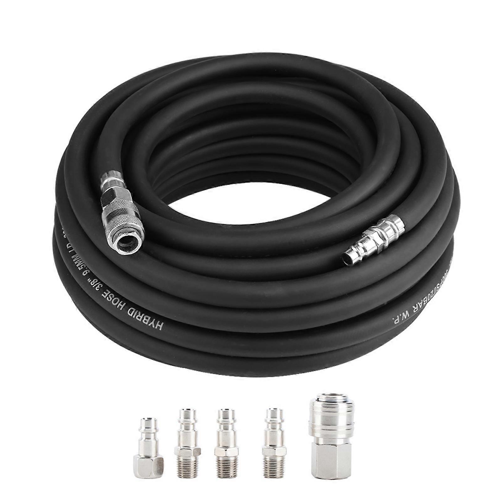 15M Flexible Rubber Pneumatic Air Hose with 5-Pi Compressor Accessory Kit Tool ZG862