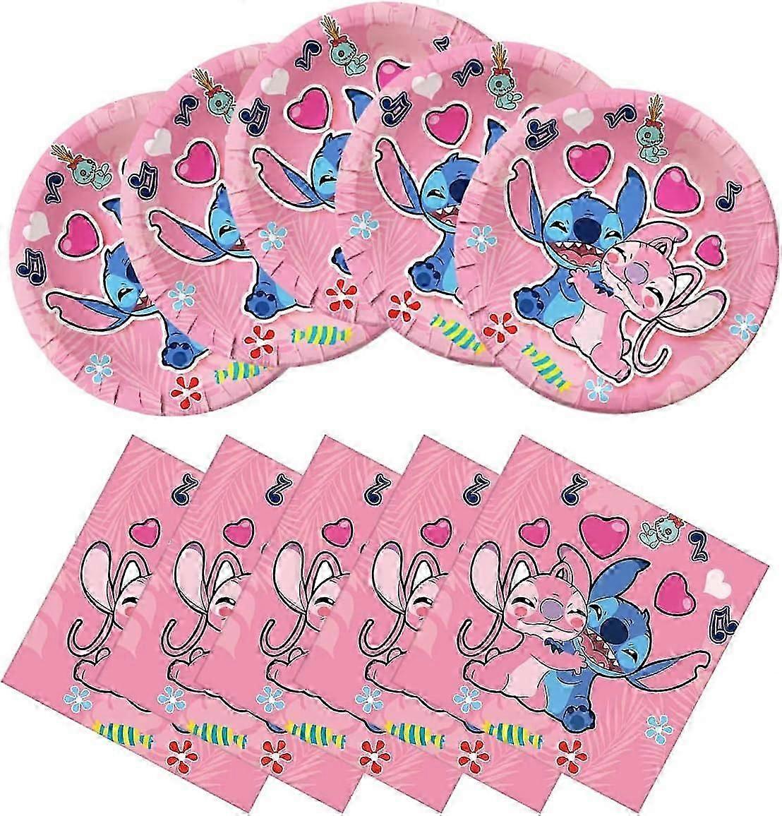 40pc 핑크 릴로와 스티치 파티 용품, 스티치 파티 20Plate 및 20Napkin, 릴로와 스티치 소녀 파티 장식 용품