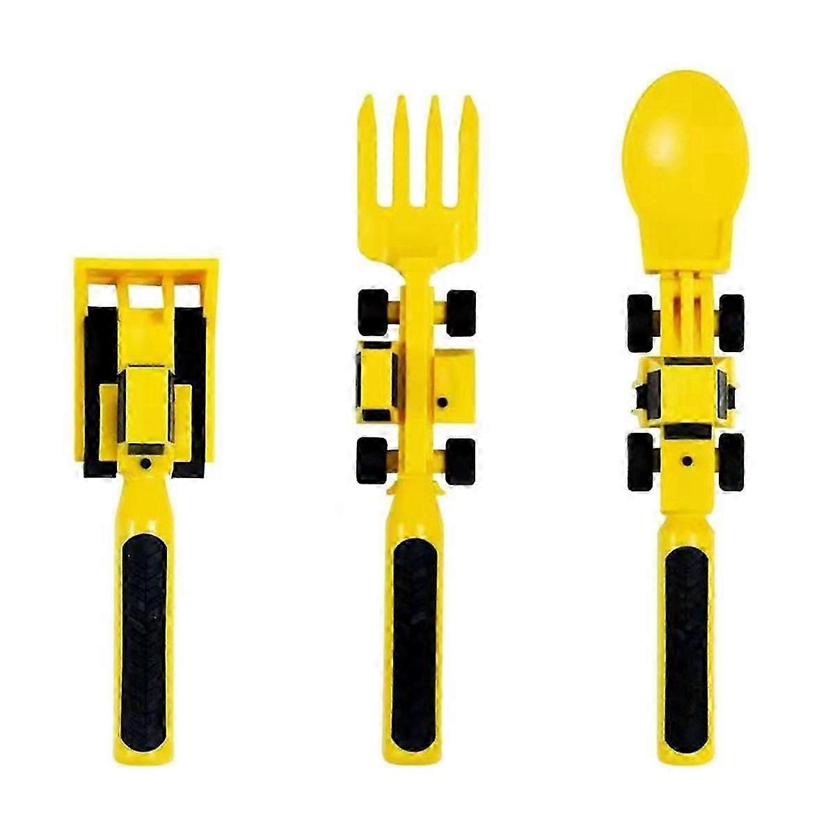 "Children'S Tableware Three Sets Cutlery Set Dinneractive Car Bulldozer Fork Spade"