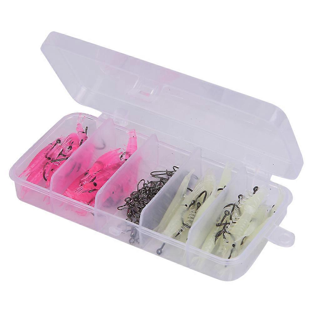 T0055 60PCS Soft Plastic Lures Shrimp Bait Set Kit with Hook Connector Fishing Tackle Tools Accessory10# Hook