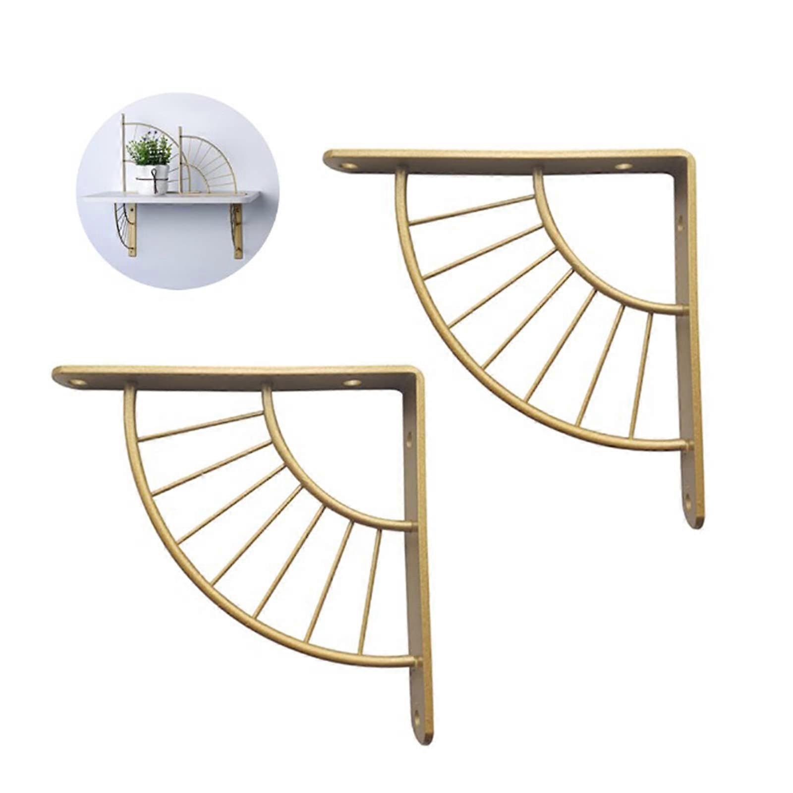corner brace,heavy duty bracket, Shelf Support Brackets a Set of 2, Wall-mounted Floating Golden Fan-shaped
