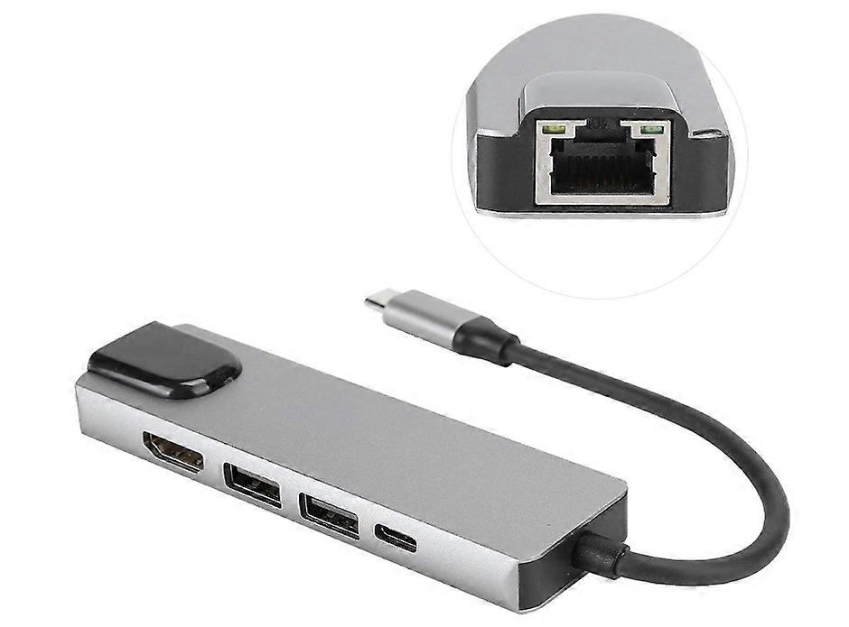 USB Computer Docking Station, 5 in 1 USBC Hub to Hdmi Adapter 4K HDMI usb c to 1000Mbps RG45 Gigabit Ethernet Expansion Port(Gray)